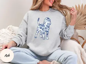 Blue Toile Bluetick Coonhound  Sweatshirt / Short Sleeve T-SHIRT  ,  Chinoiserie Hound Mom Shirt Unique Coonhound Gifts Floral Dog Mama Birthday Botanical Dog Tshirt