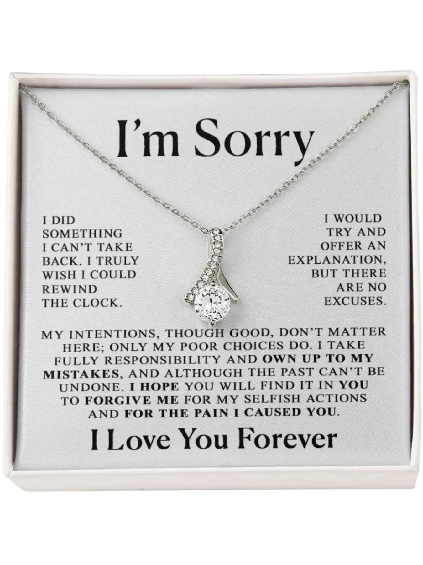 I'm Sorry Necklace V-shaped Pendant Necklace with Card and Gift Box Sincere Apology Gift for For Wife, Girlfriend, Best Friend, Sorry Necklace, Forgiveness Jewelry Love Forever