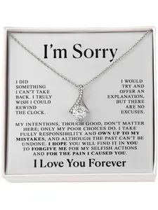I'm Sorry Necklace V-shaped Pendant Necklace with Card and Gift Box Sincere Apology Gift for For Wife, Girlfriend, Best Friend, Sorry Necklace, Forgiveness Jewelry