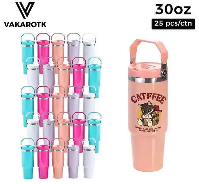VAKAROTK 25 Pack 30oz Sublimation Mix Color Stainless Steel Travel Tumblers with Handle and Straw