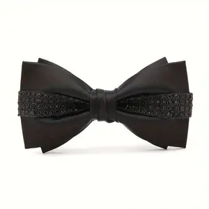 Fashion Men's High-End Black Bow Tie with Sparkling Rhinestones, Suitable for Weddings, Parties, Banquets, and Formal Occasions