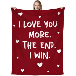Anniversary Wedding Gifts for Her Him - I Love You More Super Soft Fleece Throw Blanket 60x80 in - Birthday Christmas Valentines Couple Gifts for Girlfriend Boyfriend, Husband Wife Gift Ideas, Printed on One Side with a Plain White Back, Halloween Thanksg