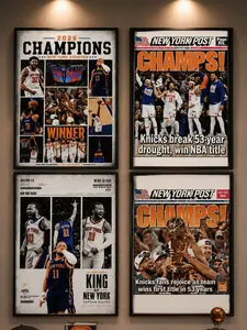 Trending Set of 4 Funny NY Basketball Historical Moments Wall Art Prints Cool Retro Vintage Sports Decor Aesthetic Unique Gift for Hoops Fans Ready to Hang Man Cave Bedroom Office Living Room Dorm Bar Decoration, Wall Picture Decor, Artistic