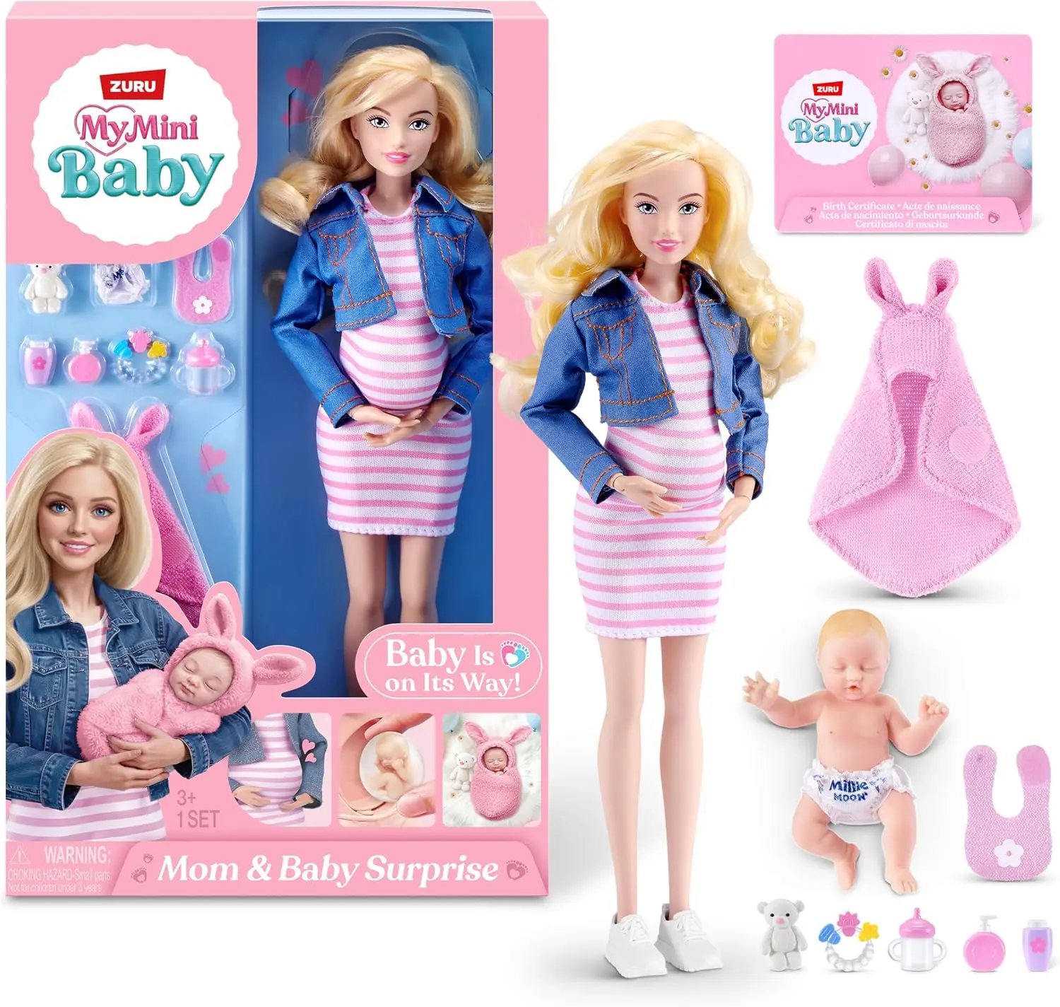 MY MINI Mom & Baby Surprise By ZURU | mini pregnancy doll toy with newborn baby accessories, realistic nurturing play, collect all 3, play & display, kids gifts