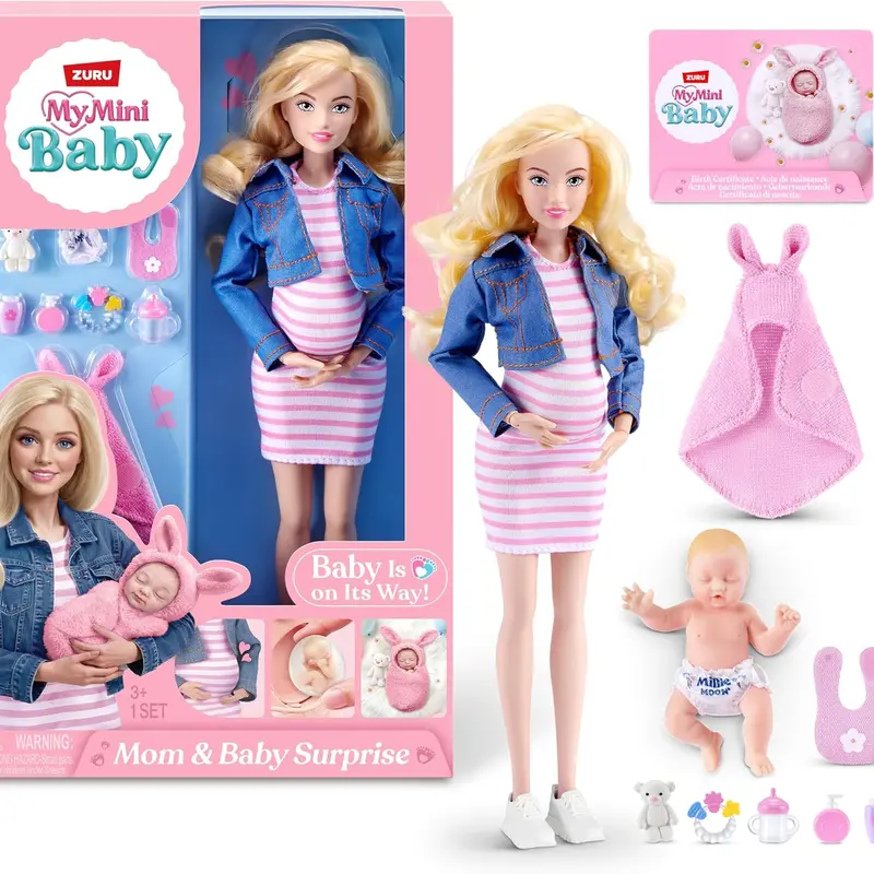MY MINI Mom & Baby Surprise By ZURU | mini pregnancy doll toy with newborn baby accessories, realistic nurturing play, collect all 3, play & display, kids gifts
