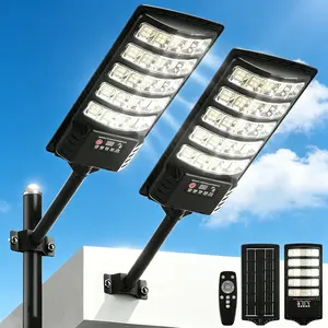 2PACK Commercial Solar Street Light Outdoor Waterproof 7000K LED Motion Sensor Dusk to Dawn for Yard Garage Terrace Garden Parking Lot Driveway Fence Barn IP66 Rated Yard Lighting
