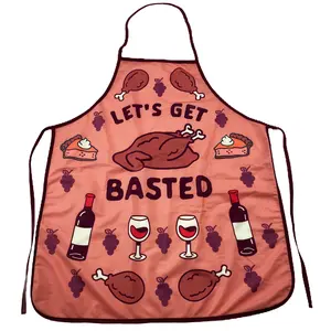 Let's Get Basted Apron Funny Turkey Day Thanksgiving Dinner Graphic Kitcken Smock Funny Aprons Adjustable Household Items Graphic Print Thanksgiving Grill Apparel Funny Food Cover Grilling Apparel for Men Orange