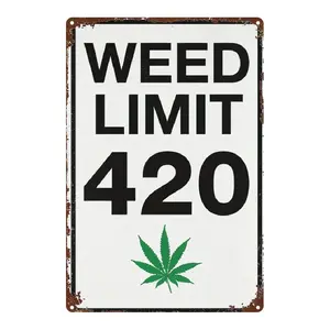 2D Flat, 1pc Weed Limit 420 Metal Sign - -Themed 420 Wall Decor with Weed Leaf & 420 Number Design, 8x12 Inch (20x30cm) Iron Retro Pot Leaf Sign Vintage Garage Signs for Home, Office, for Cave, or 420 Party Decoration, 2D Flat