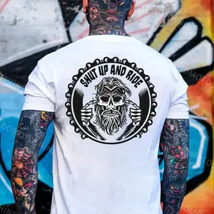 SHUT UP AND RIDE  Skull Print Men's T-Shirt, Top Menswear Cotton Tee Shirt, Unisex Fashion, Soft Fabric, ShortSleeve, Regular Fit