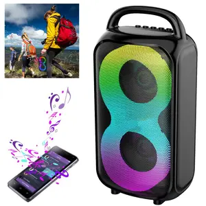Dual 3" Portable Bluetooth Speaker boombox Rechargeable With FM Radio LED Party Light Wireless Stereo Halloween Christmas Gift