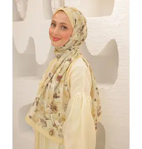 Flora Garden Cotton Patterned Shawl Hijab - Pale Yellow