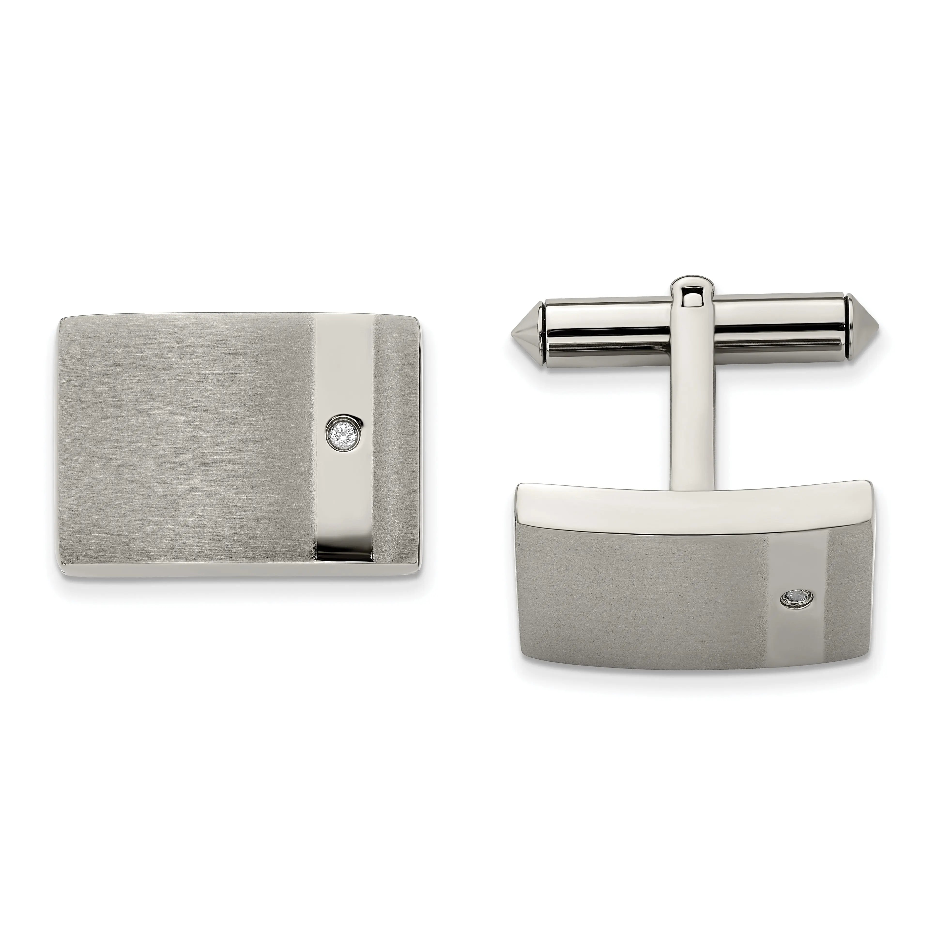 Male Titanium Cufflinks - Brushed Polish Dual Finishes, CZ Accents, Custom Engraved for Formal Events, Modern Edge
