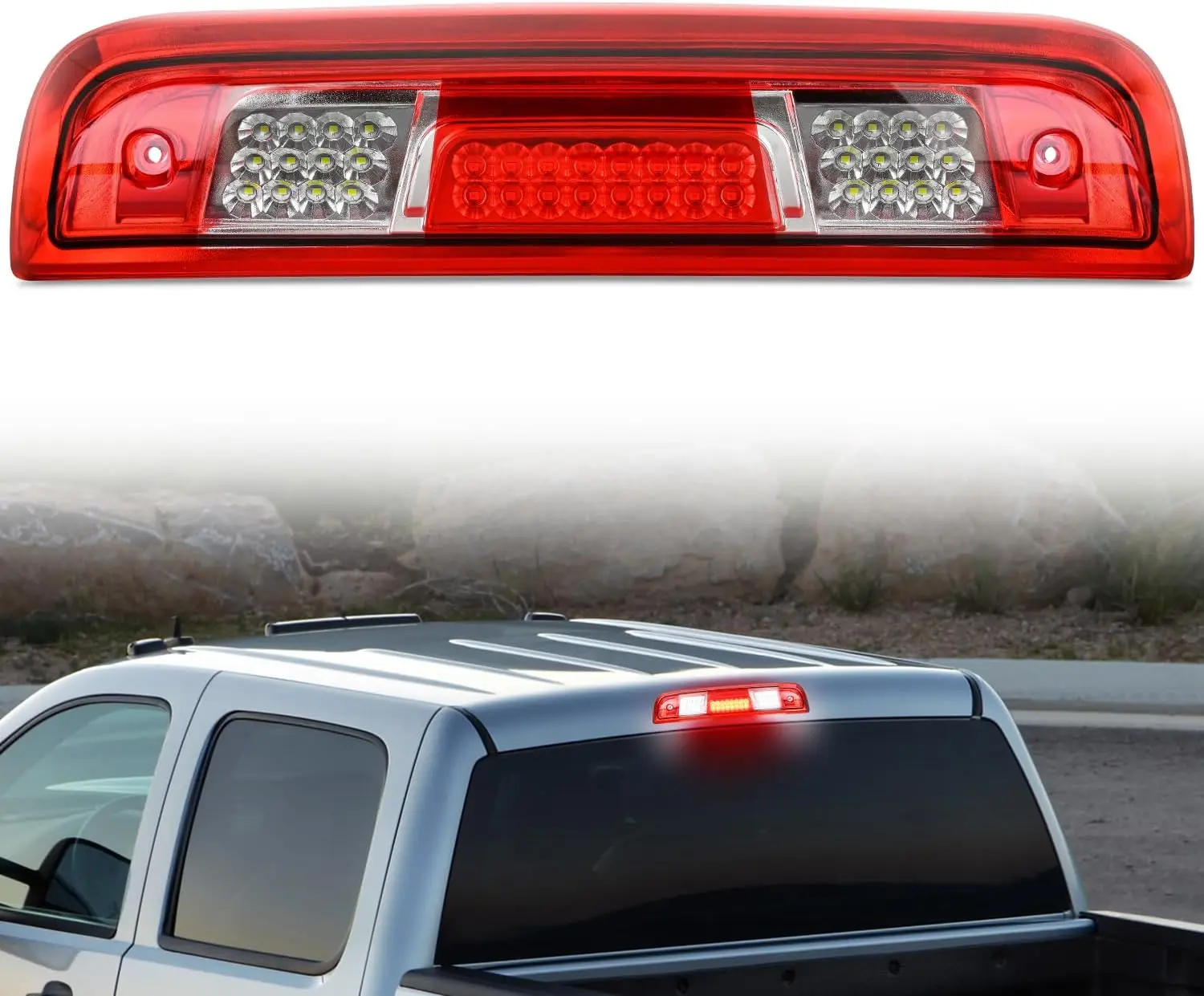 Nilight High Mount 3rd Brake Light - Red Shell LED Truck Accessories, Aftermarket Stop & Reverse Cargo Car Lighting, Compatible with Chevy 1500/GMC Sierra 1500/2500/3500HD 2014-2018 Pickups (Chevy/GMC Extras Included)