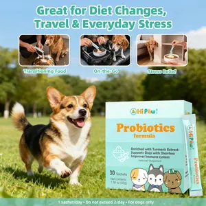 PETLALA Hi PAW! Veterinary Probiotic Formula for Dogs — Enterococcus faecium + Turmeric 95%, 30 Single-Serve Sachets — Daily Digestive Care, Gut Flora Balance, Immune & Stool Support — Sensitive Stomach — USA Made, GMP Certified, Label-True, Batch Tested