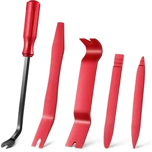 5 pcs Auto Trim Removal Tool Kit, No Scratch Plastic Pry Tool Kit - Interior Door Panel Clip Fastener Removal Set for Vehicle Dash Radio Audio Installer, Automotive Accessories(Red)
