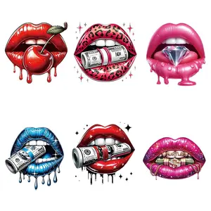 Sexy Lips Heat Transfer Stickers Set, Street Style DIY Clothing T-Shirt Mask Jeans Backpack Hat Pillow, Personalized Washable Design, DIY Kit