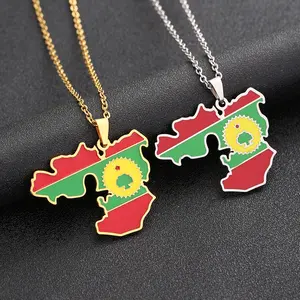 Oromia map pendant necklace stainless steel necklace for men and women new oil drop pendant ethnic style fashion jewelry