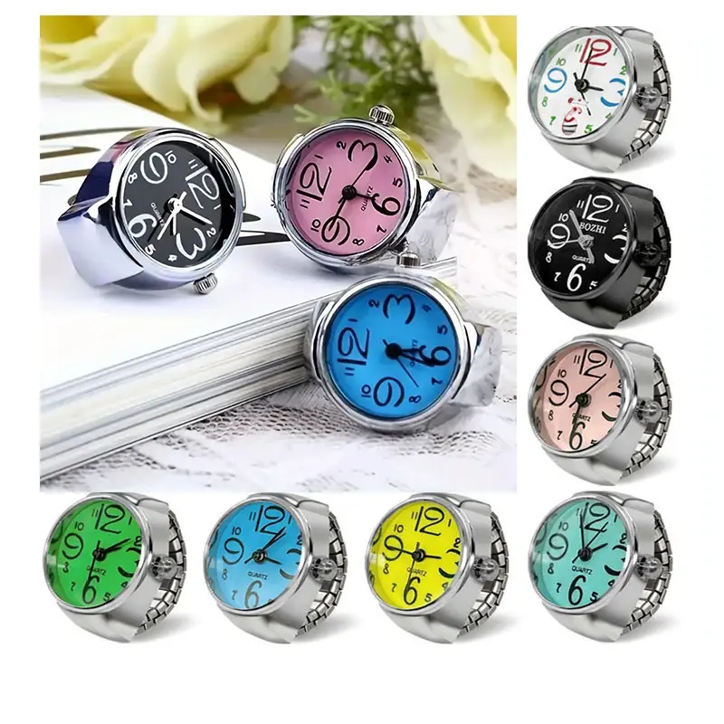 Fashion Mini Quartz Watch Clock Finger Rings for Men Women Elastic Strap Punk Gothic Couple Roman Ring Personality Jewelry Gift