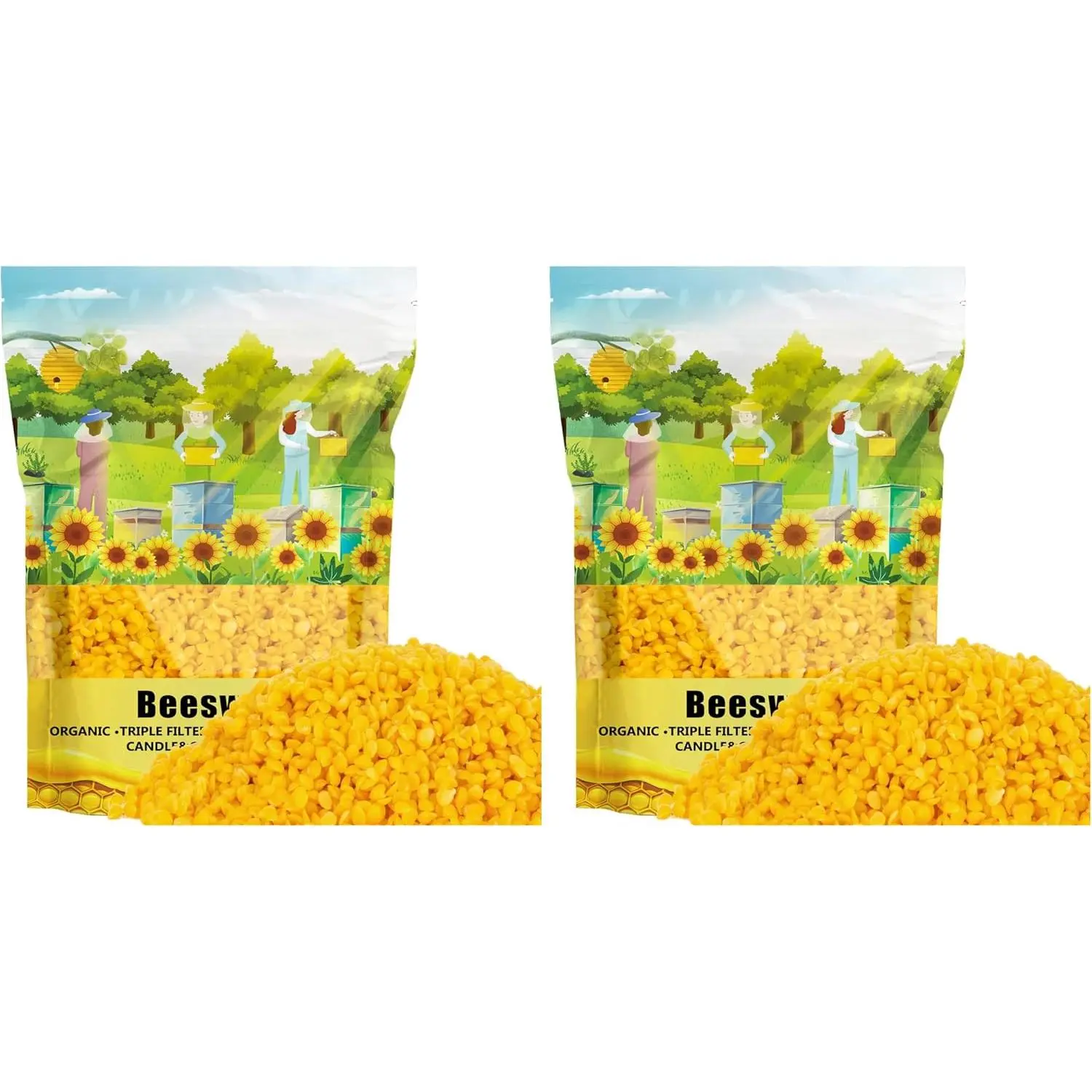 Yellow Beeswax Pellets- 430g (0.95lb) Organic Beeswax Pellets Triple-Filtered Natural Bees Wax Cosmetic Grade Bee Wax for DIY Candles Skin Care Lip Balm Soap (Pack of 2)