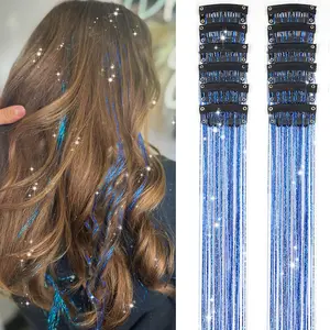 【4thofJulyDecor】Clip-in Hair Tinsel Pack of 12 Pcs 20 Inch Colorful Glitter Pink Tinsel Hair Extensions for Women Girls Kids Christmas Festival Dazzle Hair Accessories Strands Kit with Metal Clip Design Deals for You Days