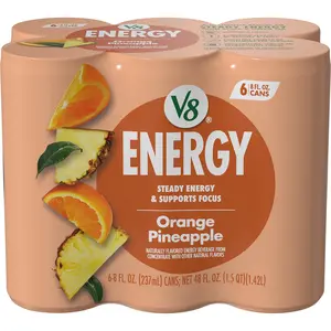 V8 Energy Orange Pineapple Energy Drink, 8 fl oz Can, 6 Pack