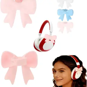Bow Earring Style Earphone Decoration Cover, Cute Silicone Headphone Accessory, Girly Desk Decor Home Ornament