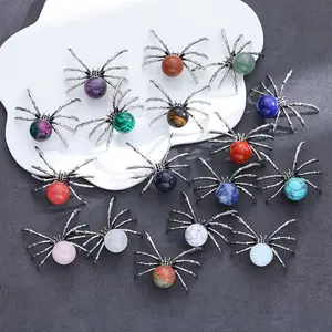 5/10pcs Bohemian Long-Legged Spider Pendants Necklaces, Multi-Color Stone Charms for DIY Jewelry Making, Daily Wear & Halloween Christmas Gift