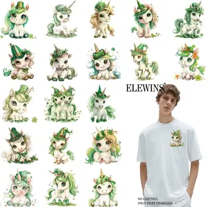 36 Piece St. Patrick's Day Unicorn Iron-On Transfers, DTF Heat Transfer Film for DIY Apparel, Perfect for T-Shirts, Hats, and Pillows