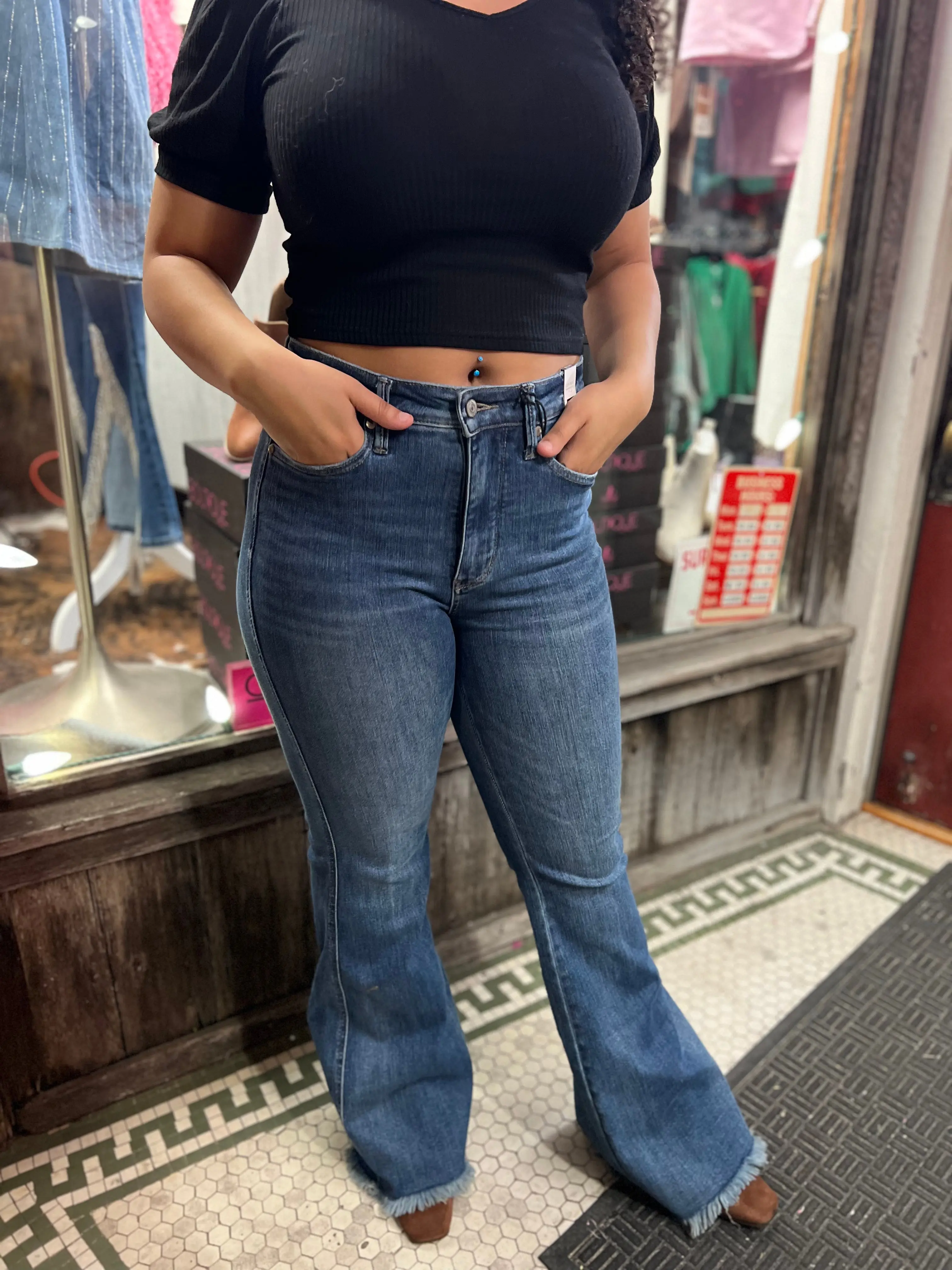 Judy Blue Crazy Horse Tummy Control Fray Hem Flare