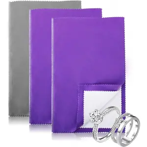 3PCS Silver Polishing Cloths 10 x 12.5 Inches Four-Layer Double-Sided Jewelry Cleaning Cloth for Gold Silver Diamond Platinum Jewelry 2 Purple 1 Gray