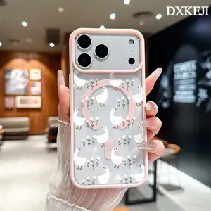 White Goose Flowers Pattern Magnetic MagSafe Phone Case for iPhone 17 Air/16 Pro Max 15 Pro 14 13 12 11 Plus Shockproof Slim Protective Cover Casing