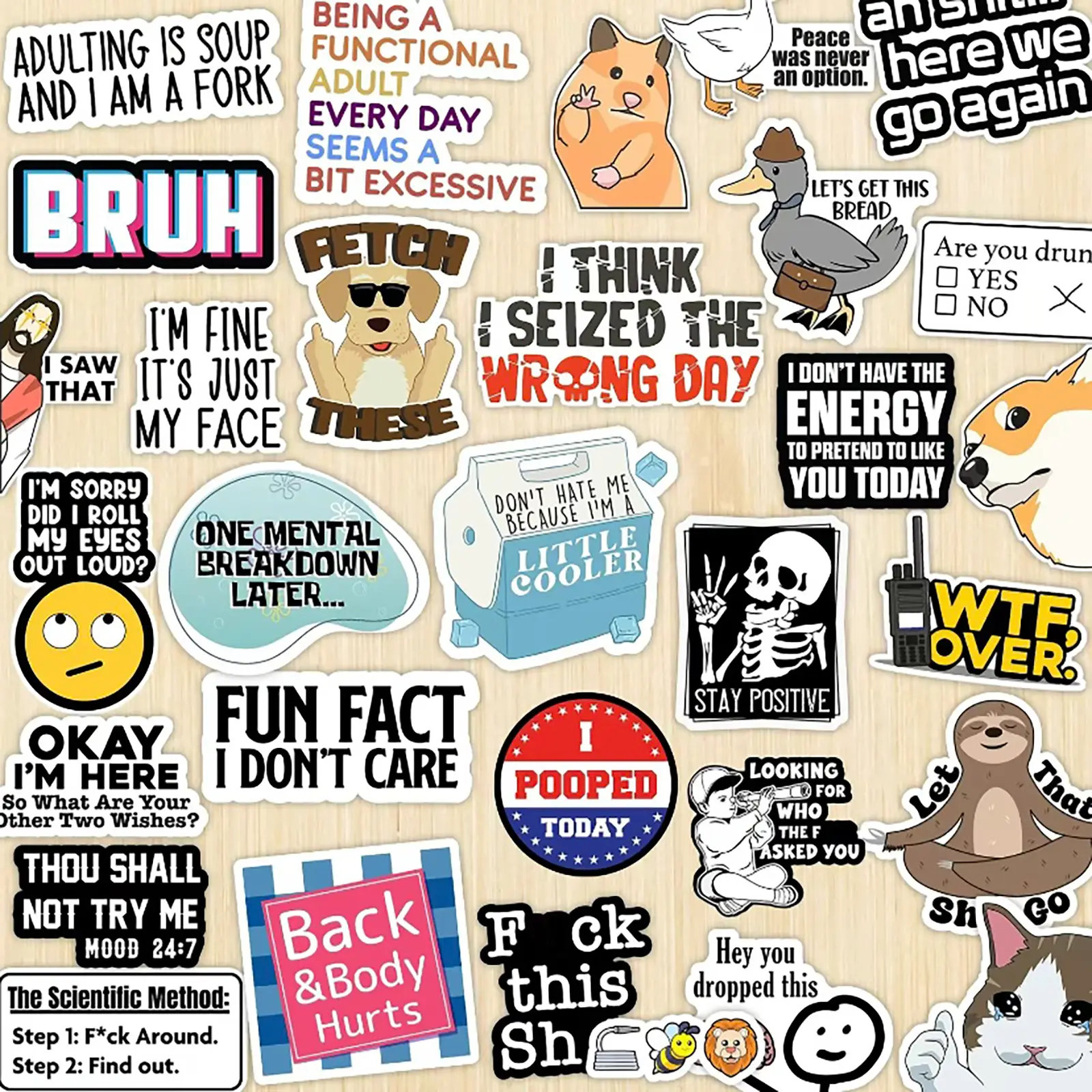 130PCS Funny Saying Sticker Pack - Snarky, Sarcastic Bold Humor Vinyl Waterproof Meme stickers for laptop, computer, water bottle, ipad, phones bumper