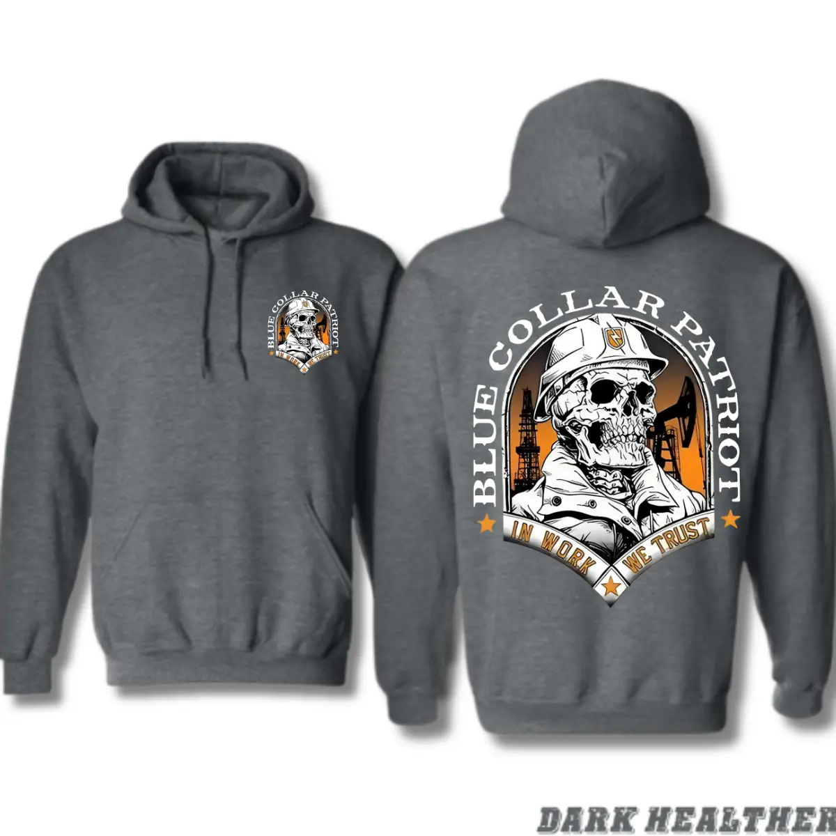 Patriotic Blue Collar Hoodie for Men – Skull Hard Hat Worker Design, Tough Workwear Sweatshirt for Oilfield, Construction & Mechanics, Bold Unisex Outdoor Apparel Menswear Tops