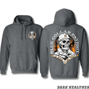 Patriotic Blue Collar Hoodie for Men – Skull Hard Hat Worker Design, Tough Workwear Sweatshirt for Oilfield, Construction & Mechanics, Bold Unisex Outdoor Apparel