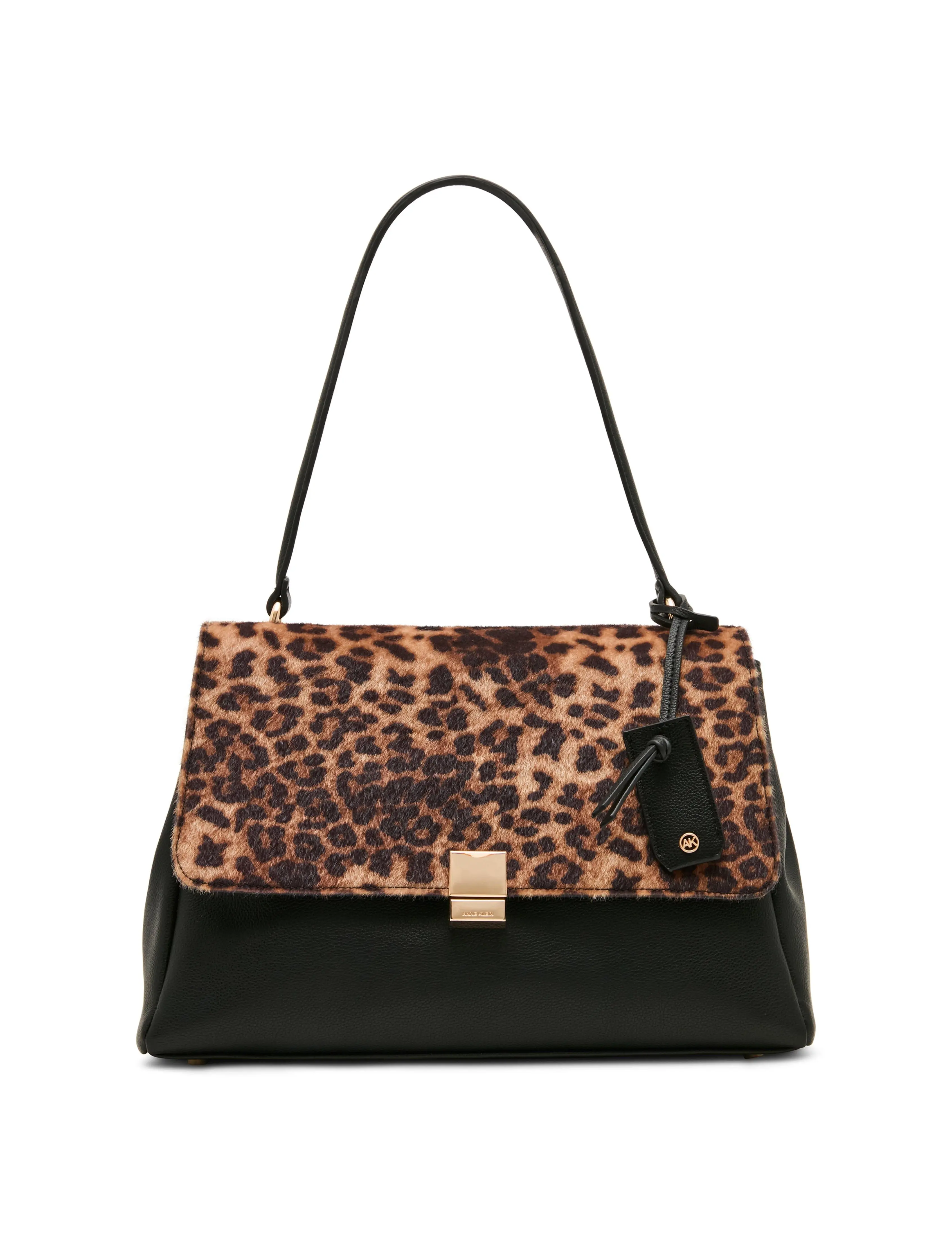 Faux Cheetah Calfhair Flap Shoulder Bag with Scarf