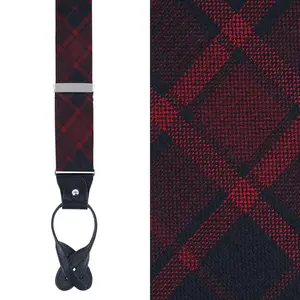 Trafalgar Kincade Red Blackwatch Plaid Silk Button End Braces, Button-End Suspenders
