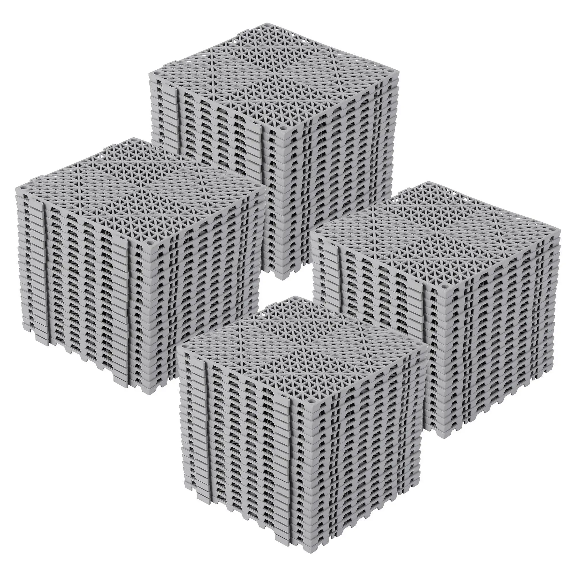 GARVEE 100 Pack Interlocking Floor Tiles, 12"X12" Soft PVC Non-Slip Mats with Drainage Holes, Modular Cushion Flooring for Kitchen Bathroom Patio Pool Deck Garage Gym, Waterproof Easy to Clean, Grey
