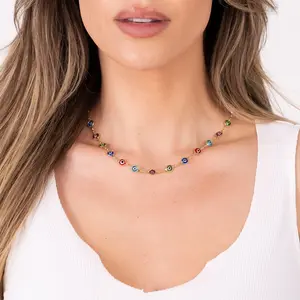 Barzel 18K Gold Plated Evil Eye Necklace, 18 Inches + 2 Inches Extension - Made In Brazil, Tarnish Free, Waterproof