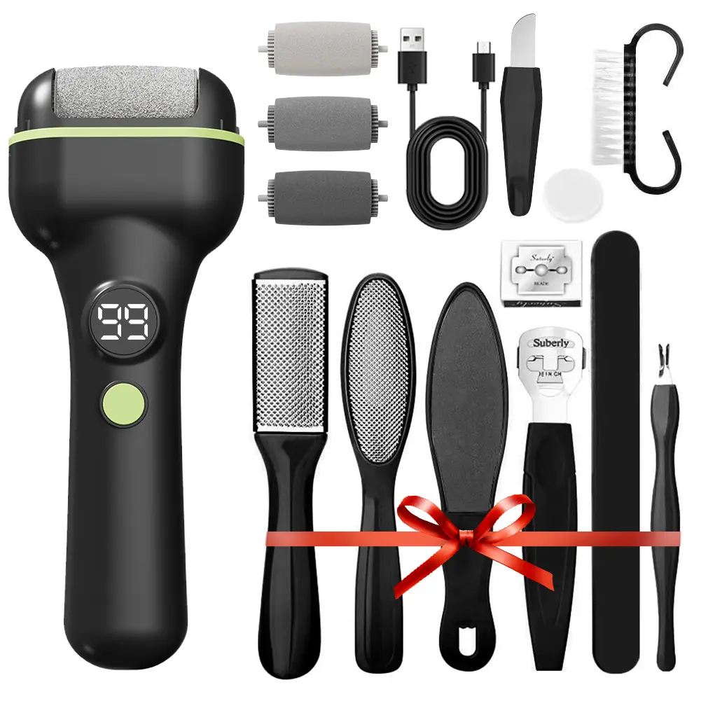 Rechargeable LED Digital Foot Polisher with Stainless Steel File Set Odorless Pedicure & Callus Remover Professional Foot Care Kit for Gifts Nail Art Smooth Manicure
