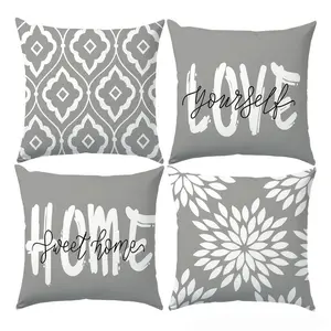 4pcs, Geometric Pattern Throw Pillow Covers, "LOVE" and "HOME" Text, Suitable Spring Living Room, Bedroom, Sofa and Bed Decoration, Versatile Placement, Home Accents, Enhancing Healing Home Atmosphere, Single Sided Printing, No Pillow Core