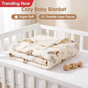 1pcs Baby Double Layered Knitted Blanket, Fun Print, Breathable Soft, Infant Wrap, Stroller Wind Cover, Baby Swaddle, Hospital Pack