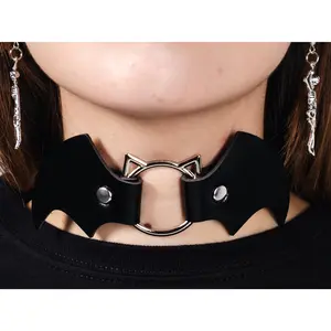 Black Leather Bat Choker - Gothic Fashion Accessory for Men and Women