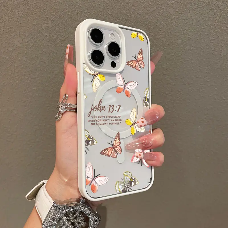 Magnetic Watercolor Butterflies Aesthetic TPU Smartphone Case - MagSafe Ready, Ultra-Thin, Lightweight, Shockproof, Waterproof, Fall-Resistant, Casing-Protective Cover for iPhone 11/12/13/14/15/16 Pro Max, Stylish Mobile Accessory, Protection Gear