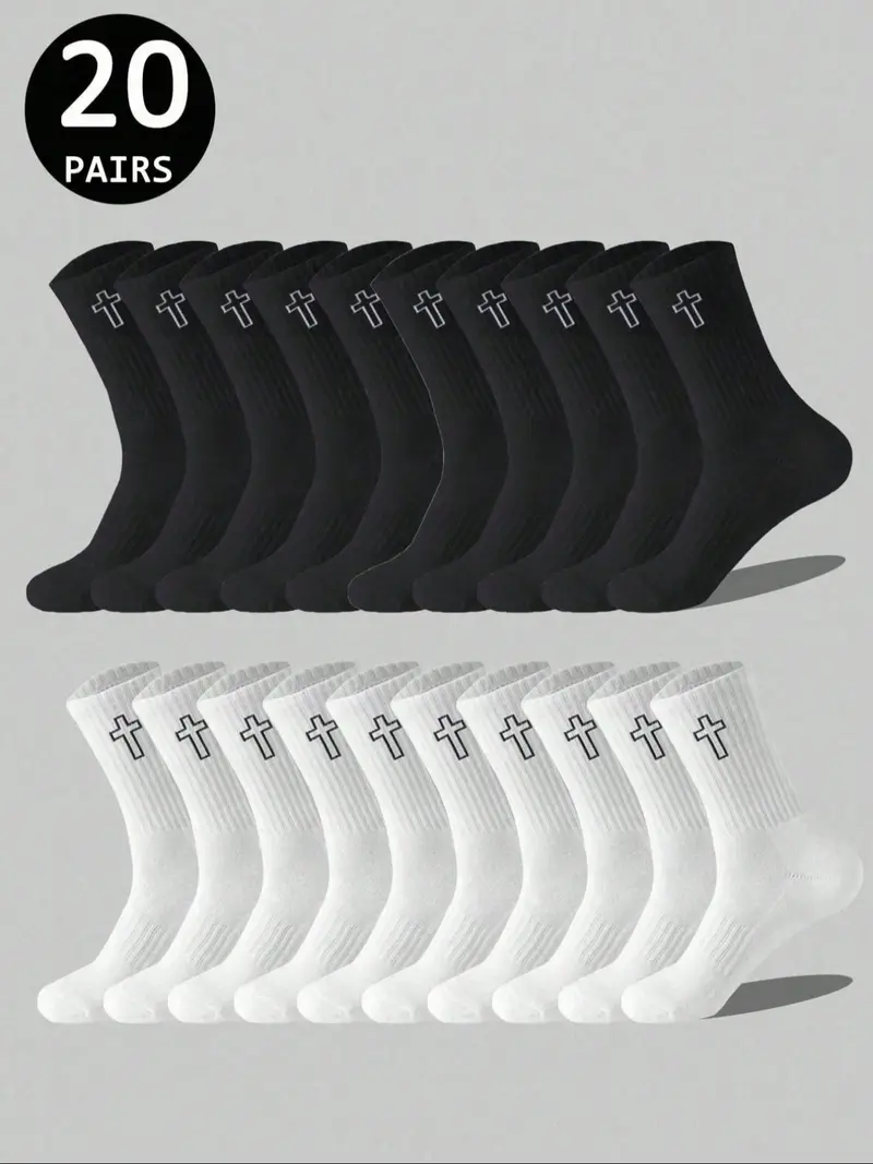 Men's Casual Socks Set, 10 Pairs/20 Pairs, Medium-Length, &, Odor-Resistant, Breathable, Sweat-Absorbent, Two Styles Available