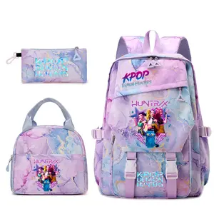 2026 New Women's Group Print Student Schoolbag Backpack Shoulder Pencil Bag Three-piece Set