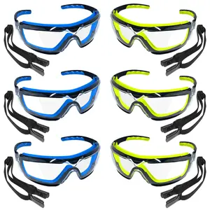 TAIGAOASIS Safety Glasses 6 Pack (3 Green & 3 Blue) Full Coverage Lens, Built-in Brow Guard, UV Resistant, Anti-Fog, Anti-Scratches, Impact Resistant