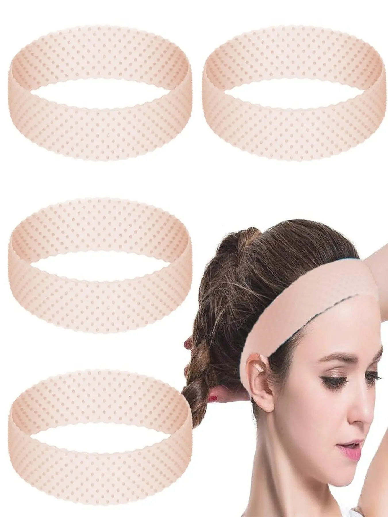 4 Pieces Adjustable Wig Headband Elastic Silicone Wig Grip Band Non Slip Sweat-Proof Fix Headband for Men Women Sports Yoga (Light Brown)