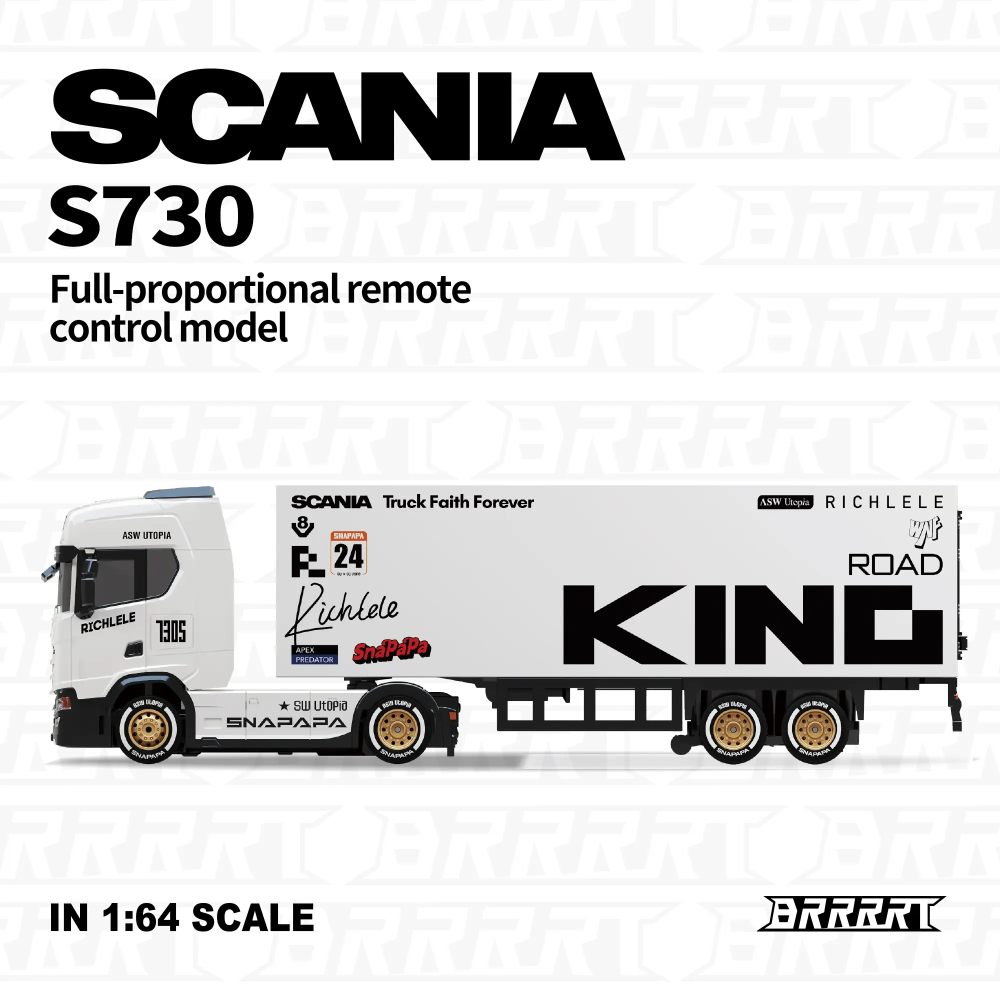 BRRRRT 1:64 SCANIA RC Tow Truck Toy, Remote Control Car Carrier, 7-Channel Full Proportion Steering & Throttle with High-Sensitivity Gyroscope, Drift Truck with 2-Car Capacity, RC Toys for Kids & Adults