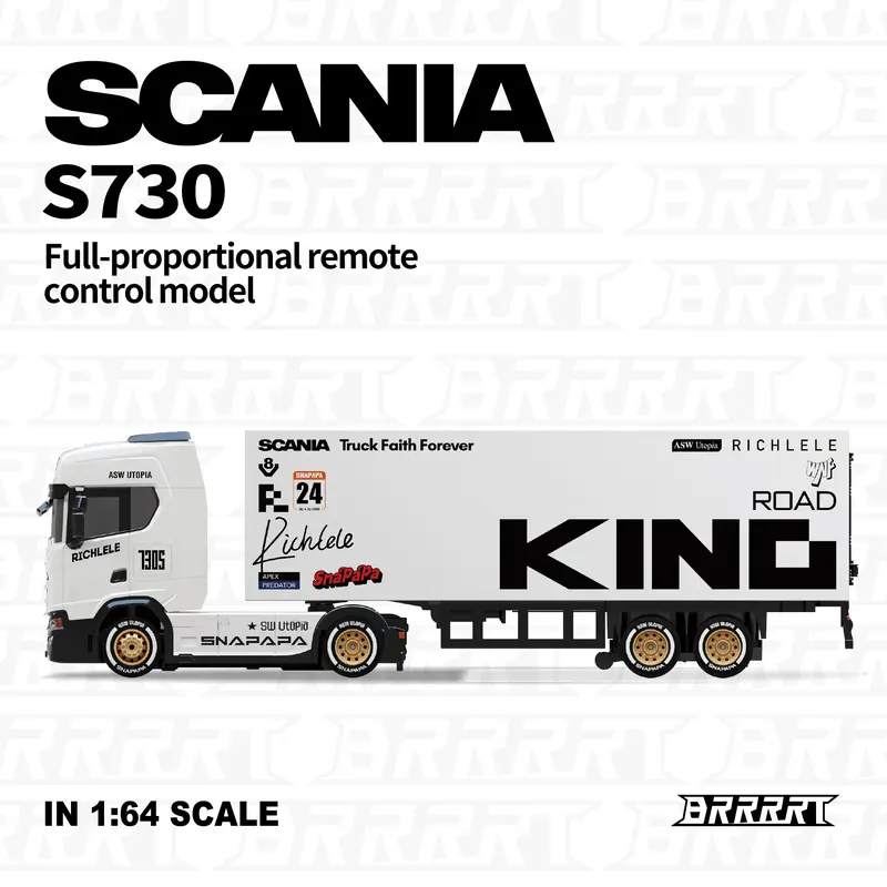 BRRRRT 1:64 SCANIA RC Tow Truck Toy, Remote Control Car Carrier, 7-Channel Full Proportion Steering & Throttle with High-Sensitivity Gyroscope, Drift Truck with 2-Car Capacity, RC Toys for Kids & Adults
