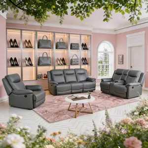 Luxury Sofa Deep Gray Breathing Leather 3-Piece Living Room Recliner Sofa Set with Comfortable Seating and Stylish Design
